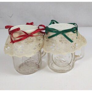 Vintage Golden Harvest Mason Jars With Lace & Bows Lid Salt & Pepper Shakers